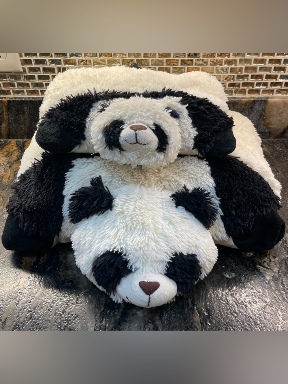 Panda Stuffed Animal Pillow Pets - Set of 2. 1 18” & 1 10” Pee Wee. Circa 2010.